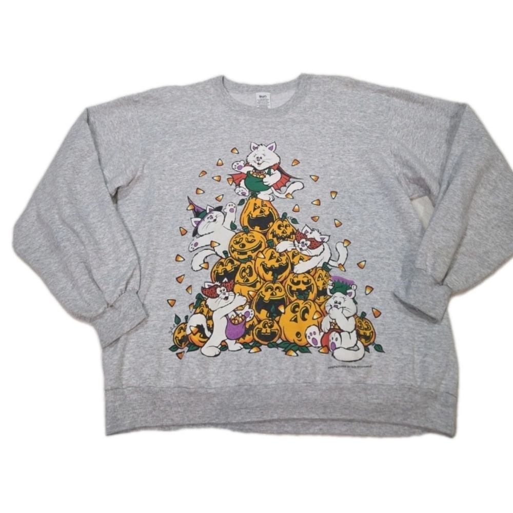 Vintage Sun Sportswear Pullover Halloween Cats in Costumes Sweatshirt Size Large